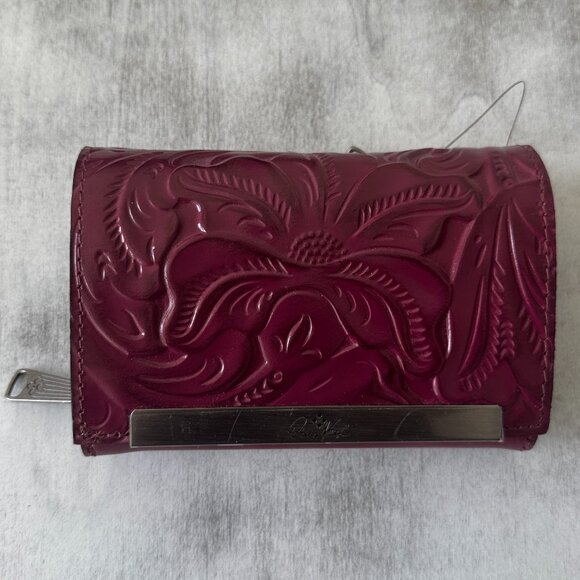Patricia Nash Wallet Cametti Leather Tooled RFID trifold Magenta Purple - Picture 3 of 11